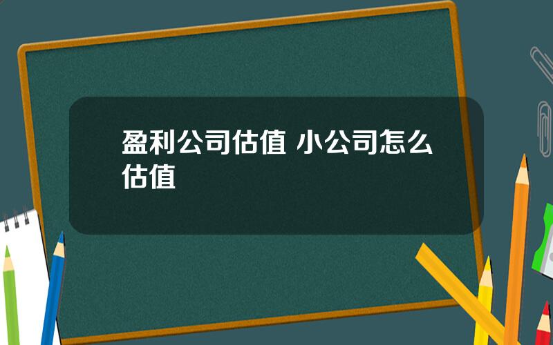 盈利公司估值 小公司怎么估值